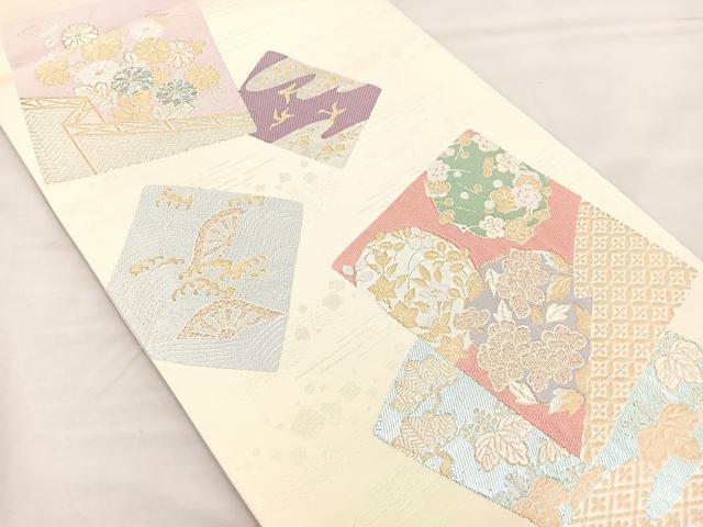 平和屋着物◎六通柄袋帯 唐織 蒔絵色紙散らし 銀糸 正絹 逸品 BAAM5632if