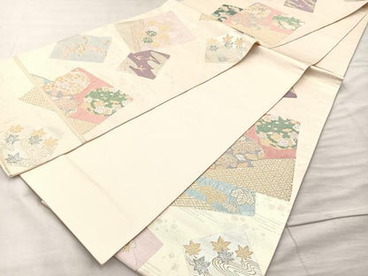 平和屋着物◎六通柄袋帯 唐織 蒔絵色紙散らし 銀糸 正絹 逸品 BAAM5632if