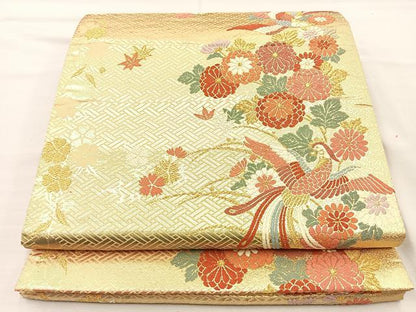 平和屋着物◎六通柄袋帯 唐織 鳳凰花文 金糸 正絹 逸品 BAAM5646if