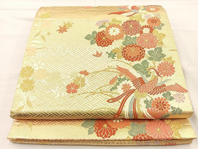 平和屋着物◎六通柄袋帯 唐織 鳳凰花文 金糸 正絹 逸品 BAAM5646if
