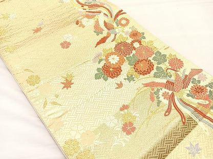 平和屋着物◎六通柄袋帯 唐織 鳳凰花文 金糸 正絹 逸品 BAAM5646if