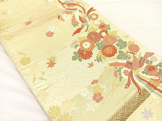 平和屋着物◎六通柄袋帯 唐織 鳳凰花文 金糸 正絹 逸品 BAAM5646if
