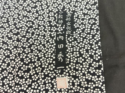平和屋着物●江戸小紋　内田秀一作　花尽くし　黒地　反端付き　正絹　逸品　未使用　BAAM6029pk