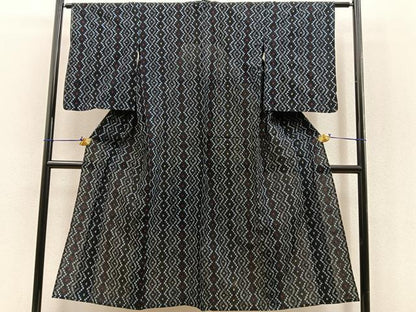 平和屋着物●久留米絣 単衣 綿 菱文 逸品 BAAM6058pk