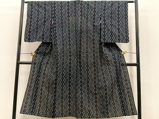 平和屋着物●久留米絣 単衣 綿 菱文 逸品 BAAM6058pk