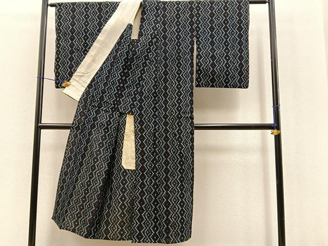 平和屋着物●久留米絣 単衣 綿 菱文 逸品 BAAM6058pk