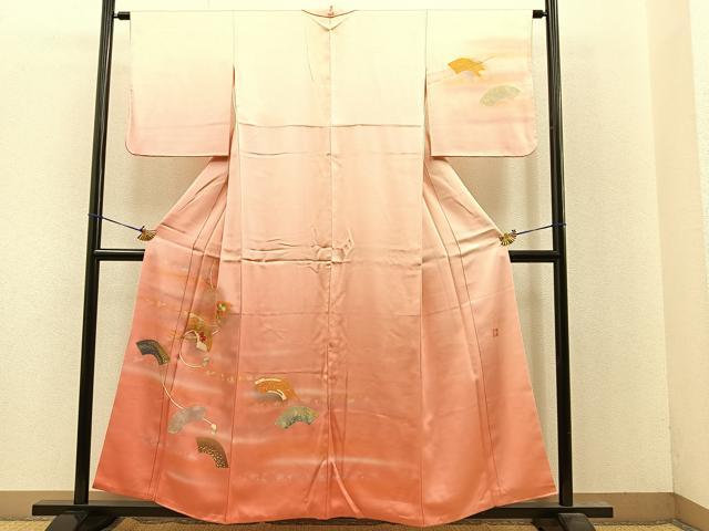 平和屋着物●極上 人間国宝 福田喜三郎 訪問着 刺繍 地紙花文 暈し染め 金彩 正絹 逸品 BAAM6122pk
