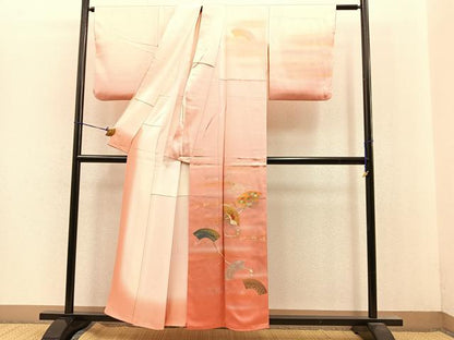 平和屋着物●極上 人間国宝 福田喜三郎 訪問着 刺繍 地紙花文 暈し染め 金彩 正絹 逸品 BAAM6122pk