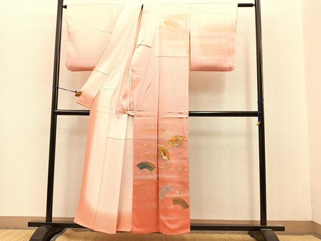 平和屋着物●極上 人間国宝 福田喜三郎 訪問着 刺繍 地紙花文 暈し染め 金彩 正絹 逸品 BAAM6122pk