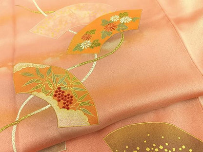 平和屋着物●極上 人間国宝 福田喜三郎 訪問着 刺繍 地紙花文 暈し染め 金彩 正絹 逸品 BAAM6122pk