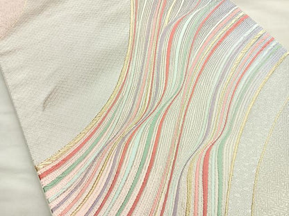 平和屋着物◎六通柄袋帯 唐織 流水文 金銀糸 正絹 逸品 BAAM6536cm