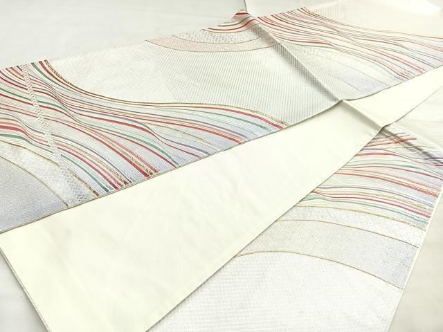 平和屋着物◎六通柄袋帯 唐織 流水文 金銀糸 正絹 逸品 BAAM6536cm