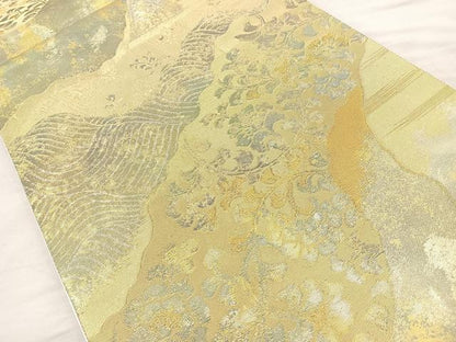 平和屋着物◎六通柄袋帯　道長草花文　金糸　正絹　逸品　BAAM6548cm