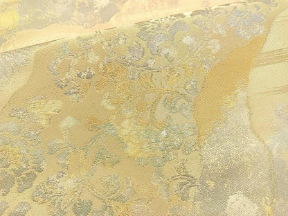 平和屋着物◎六通柄袋帯　道長草花文　金糸　正絹　逸品　BAAM6548cm