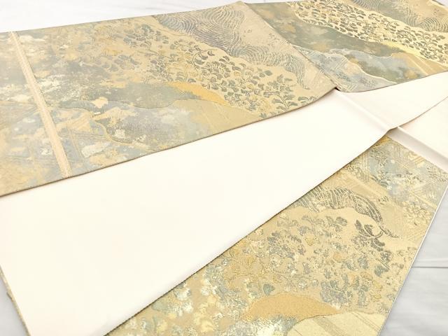 平和屋着物◎六通柄袋帯　道長草花文　金糸　正絹　逸品　BAAM6548cm