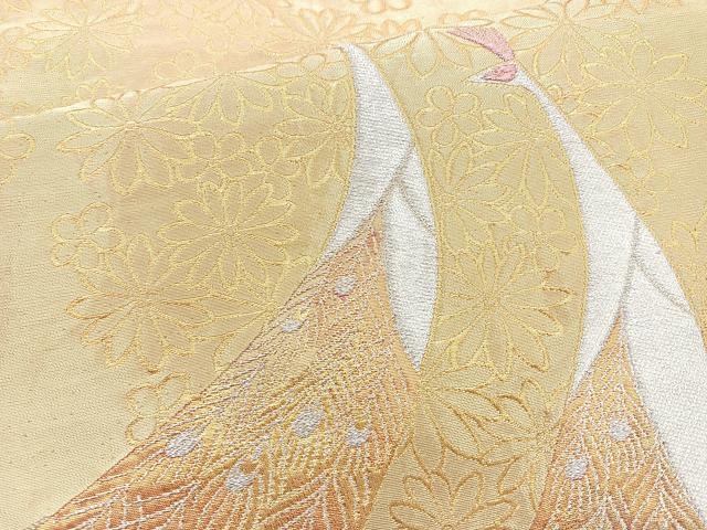 平和屋着物◎六通柄袋帯 孔雀花文 金銀糸 正絹 逸品 BAAM6550cm