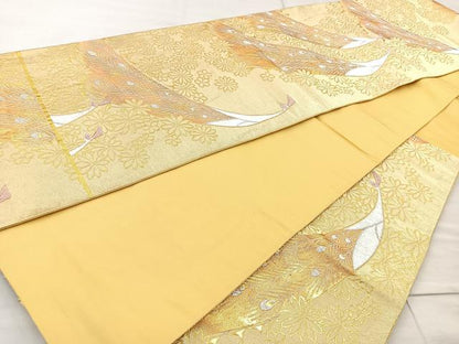 平和屋着物◎六通柄袋帯 孔雀花文 金銀糸 正絹 逸品 BAAM6550cm
