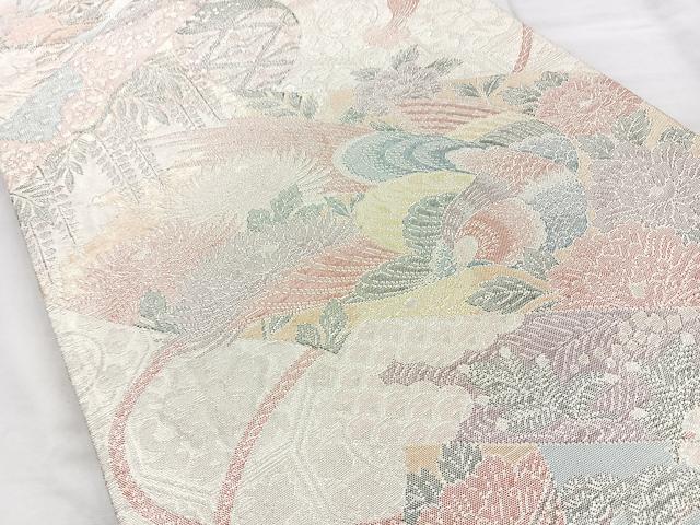 平和屋着物◎900織特選佐賀錦　六通柄袋帯　尾長鳥花絵巻　金糸　正絹　逸品　BAAM6557cm