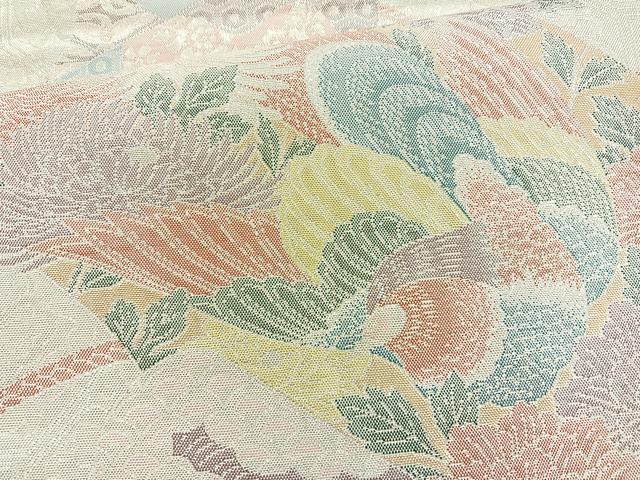 平和屋着物◎900織特選佐賀錦　六通柄袋帯　尾長鳥花絵巻　金糸　正絹　逸品　BAAM6557cm