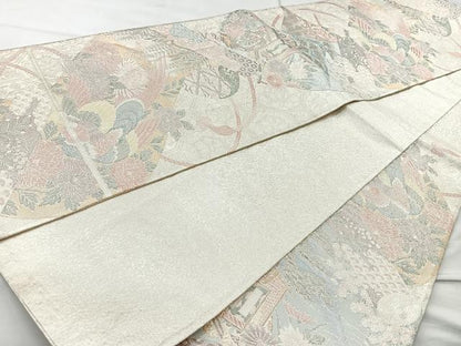 平和屋着物◎900織特選佐賀錦　六通柄袋帯　尾長鳥花絵巻　金糸　正絹　逸品　BAAM6557cm