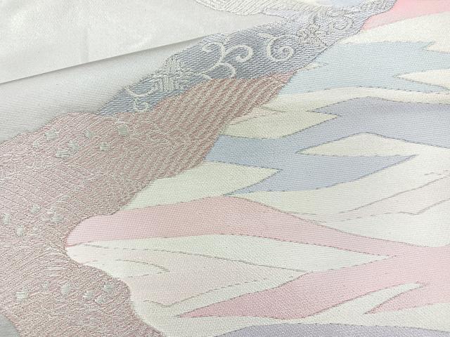 平和屋着物◎六通柄袋帯　道長吉祥文　銀糸　正絹　逸品　BAAM6558cm