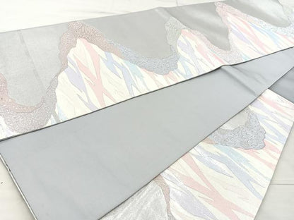 平和屋着物◎六通柄袋帯　道長吉祥文　銀糸　正絹　逸品　BAAM6558cm