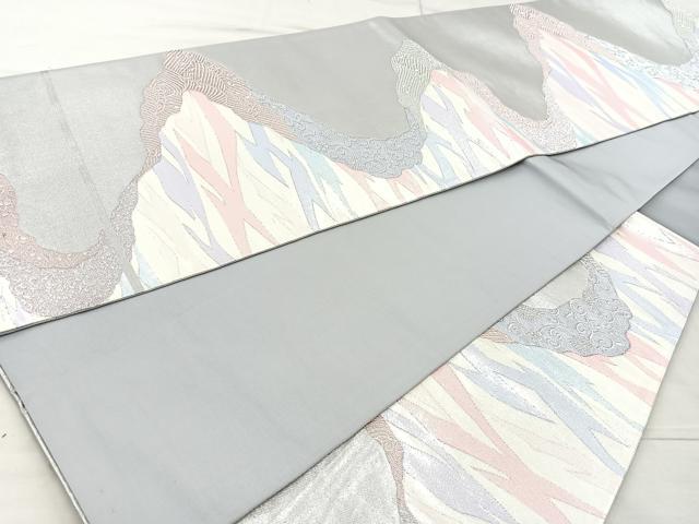 平和屋着物◎六通柄袋帯　道長吉祥文　銀糸　正絹　逸品　BAAM6558cm