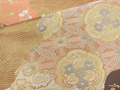 平和屋着物◎六通柄袋帯 道長有職文 金銀糸 正絹 逸品 BAAM6563cm