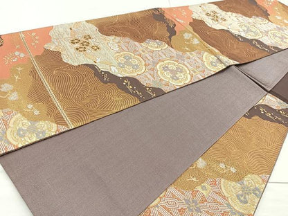 平和屋着物◎六通柄袋帯 道長有職文 金銀糸 正絹 逸品 BAAM6563cm