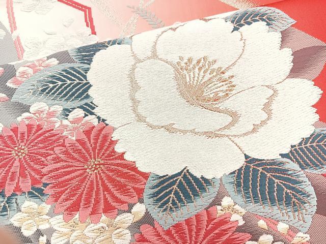 平和屋着物◎六通柄袋帯 唐織 花園 金糸 正絹 逸品 BAAM6568cm