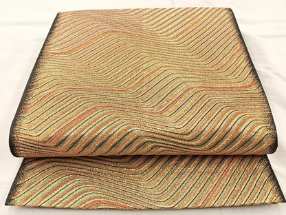 平和屋着物◎全通柄袋帯　流線文　金糸　正絹　逸品　BAAM6570cm