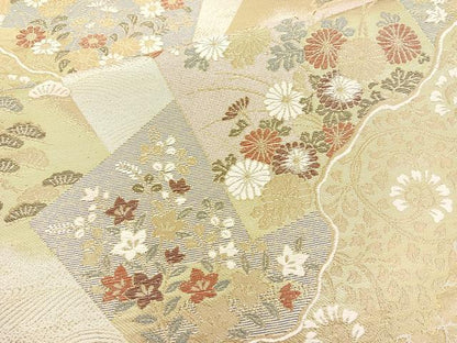 平和屋着物◎六通柄袋帯　唐織　色紙道長四季の彩文　金糸　正絹　逸品　BAAM6572cm