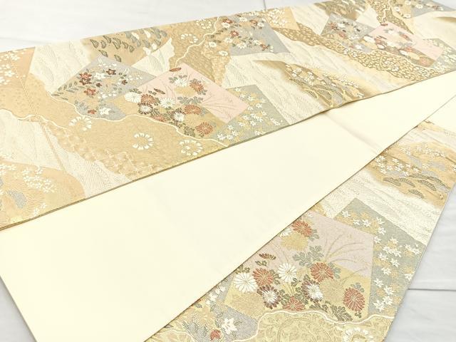 平和屋着物◎六通柄袋帯　唐織　色紙道長四季の彩文　金糸　正絹　逸品　BAAM6572cm