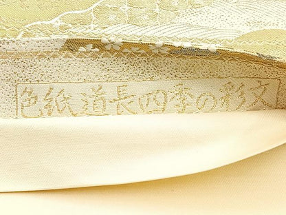 平和屋着物◎六通柄袋帯　唐織　色紙道長四季の彩文　金糸　正絹　逸品　BAAM6572cm