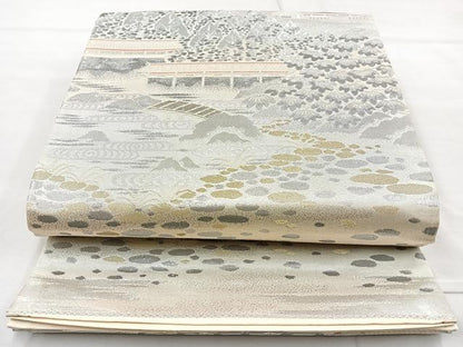 平和屋着物◎六通柄袋帯　樹林風景文　錦プラチナ箔　正絹　逸品　BAAM6573cm