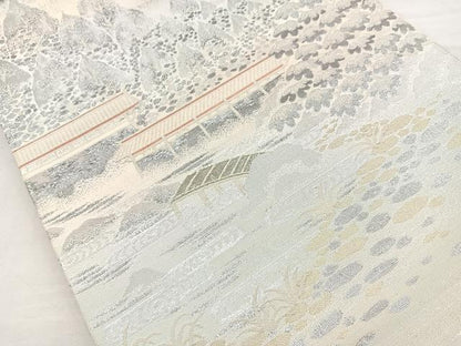 平和屋着物◎六通柄袋帯　樹林風景文　錦プラチナ箔　正絹　逸品　BAAM6573cm