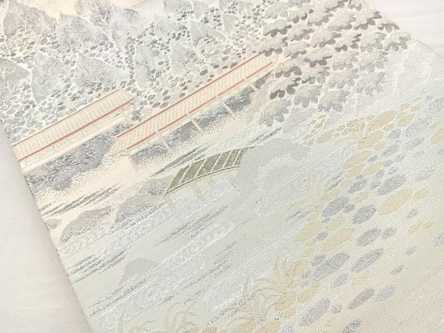 平和屋着物◎六通柄袋帯　樹林風景文　錦プラチナ箔　正絹　逸品　BAAM6573cm