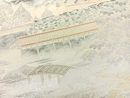 平和屋着物◎六通柄袋帯　樹林風景文　錦プラチナ箔　正絹　逸品　BAAM6573cm