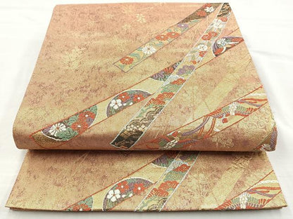 平和屋着物◎六通柄袋帯　華飾熨斗文　金糸　正絹　逸品　BAAM6578cm