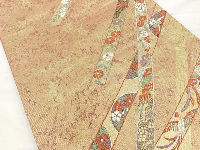平和屋着物◎六通柄袋帯　華飾熨斗文　金糸　正絹　逸品　BAAM6578cm