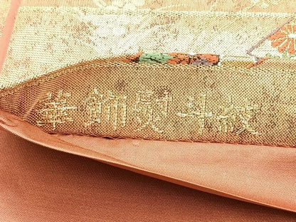 平和屋着物◎六通柄袋帯　華飾熨斗文　金糸　正絹　逸品　BAAM6578cm