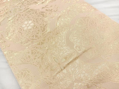 平和屋着物◎六通柄　本袋帯　花唐草文　金糸　正絹　逸品　BAAM6589cm