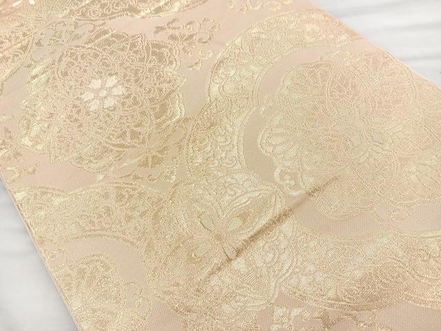 平和屋着物◎六通柄　本袋帯　花唐草文　金糸　正絹　逸品　BAAM6589cm