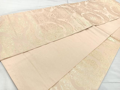 平和屋着物◎六通柄　本袋帯　花唐草文　金糸　正絹　逸品　BAAM6589cm
