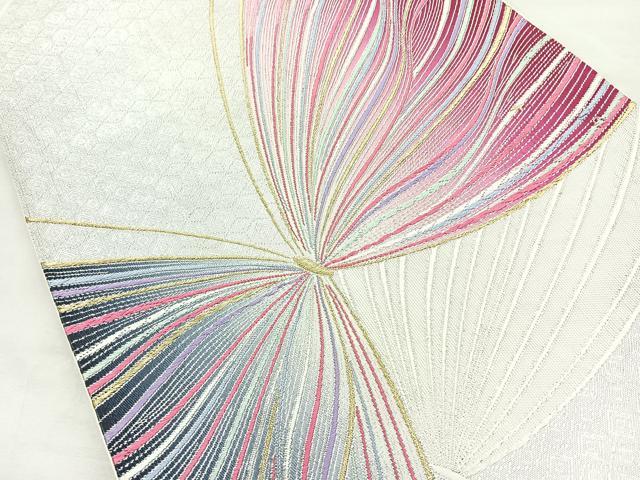 平和屋着物◎佐賀錦 六通柄袋帯 舞蝶文 金銀糸 正絹 逸品 BAAM6600cm