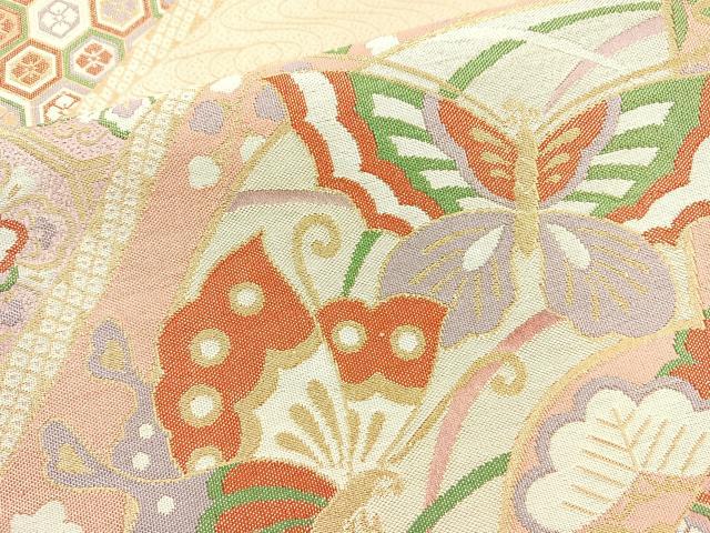 平和屋着物◎佐賀錦 六通柄袋帯 地紙花蝶文 金糸 正絹 逸品 BAAM6608cm