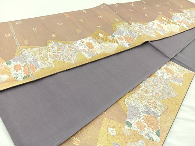 平和屋着物◎六通柄袋帯 唐織 色紙吉祥花文 金糸 正絹 逸品 BAAM6609cm