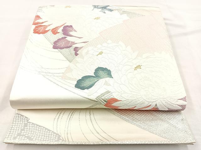平和屋着物◎六通柄袋帯　唐織　菊　金銀糸　正絹　逸品　BAAM6626cm