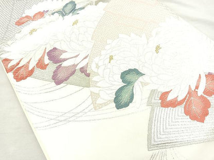 平和屋着物◎六通柄袋帯　唐織　菊　金銀糸　正絹　逸品　BAAM6626cm