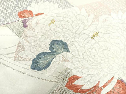 平和屋着物◎六通柄袋帯　唐織　菊　金銀糸　正絹　逸品　BAAM6626cm